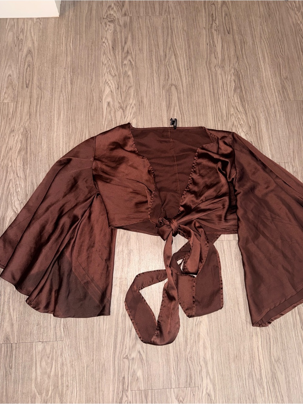 Satin Tie-Front Crop Top in Deep Brown